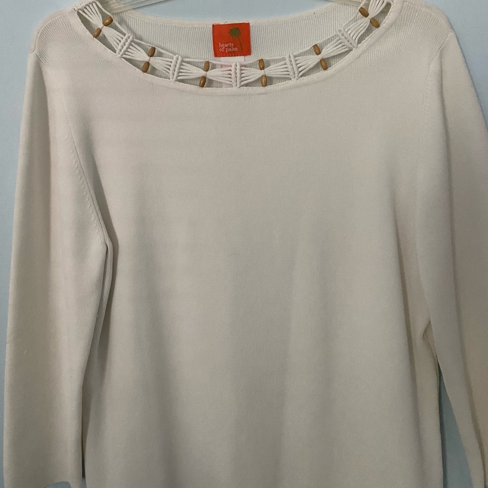 Hearts of Palm Summer Sweater with Bead Neckline